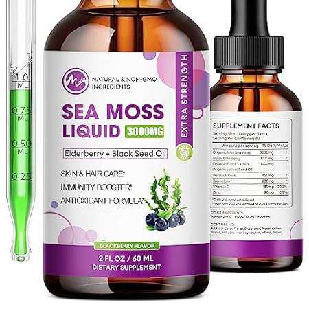 sea moss - irish sea moss liquid drops 3000mg black seed
