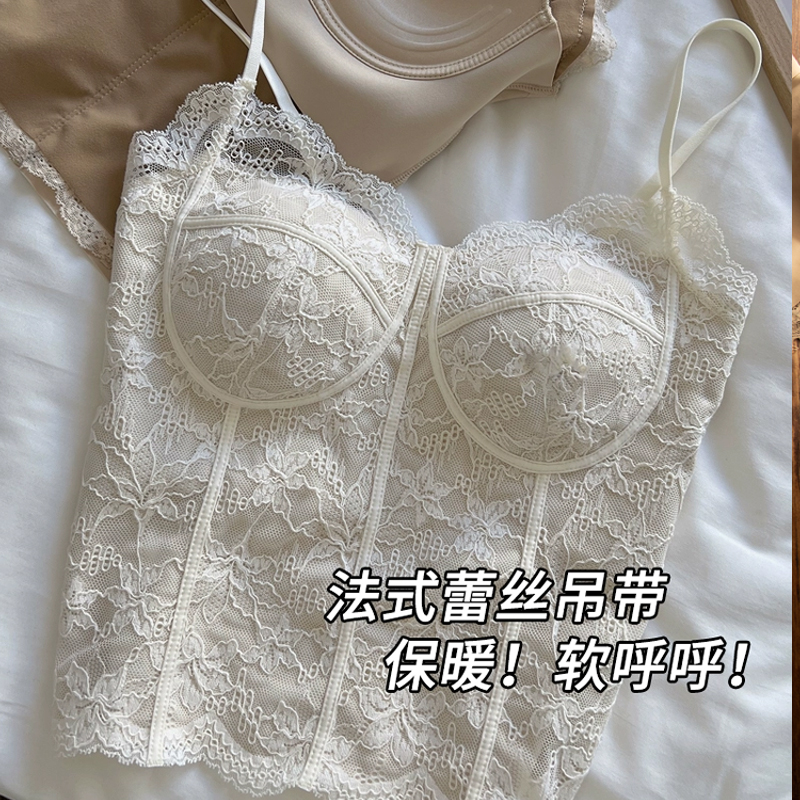 Kbra秋冬加绒蕾丝鱼骨吊带背心