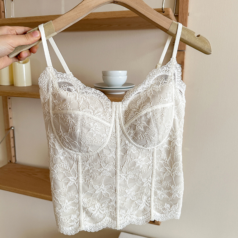 秋冬蕾丝磨毛带胸垫保暖吊带背心