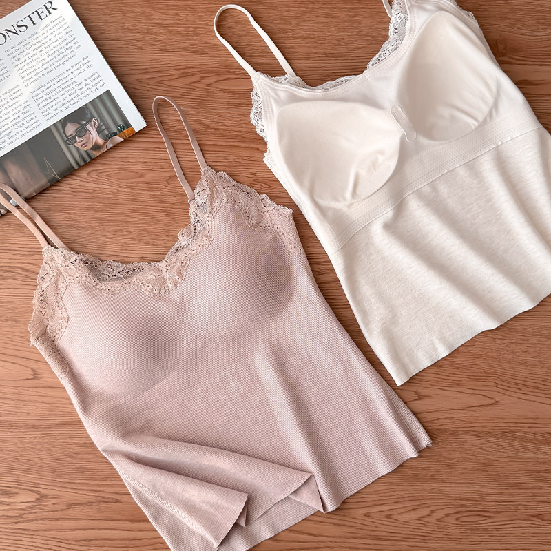 秋冬纯欲蕾丝V领保暖吊带背心女磨毛带胸垫一体式内搭打底上衣,女士内衣/男士内衣/家居服,保暖背心,淘宝优惠券,粉丝福利购,淘宝优惠卷