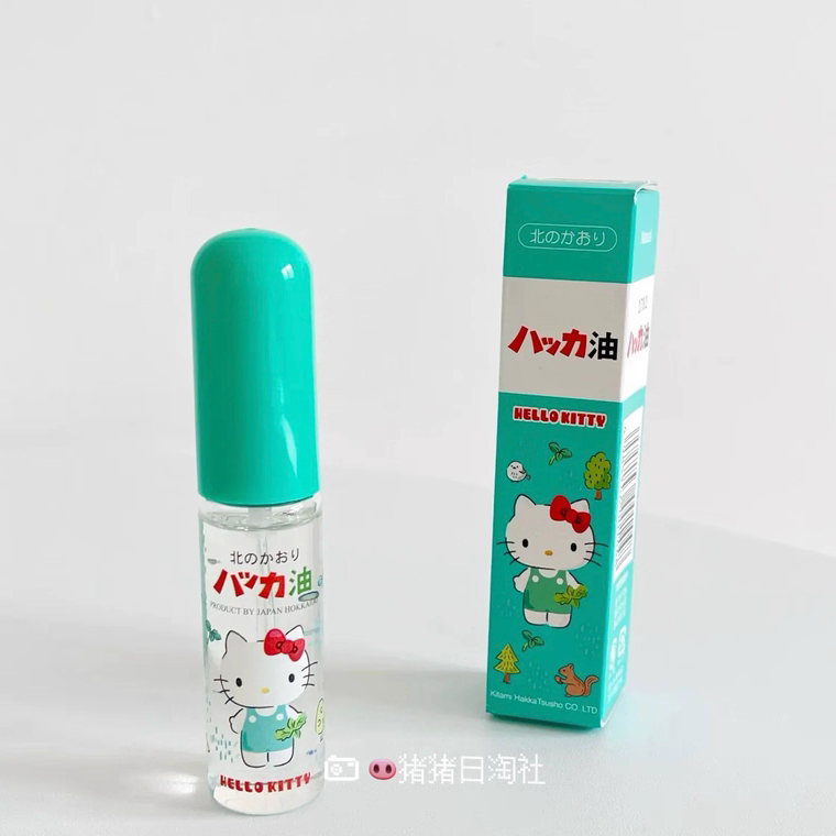现货日本北海道北见Hellokitty薄荷清凉油喷雾驱蚊止痒晕车船提神