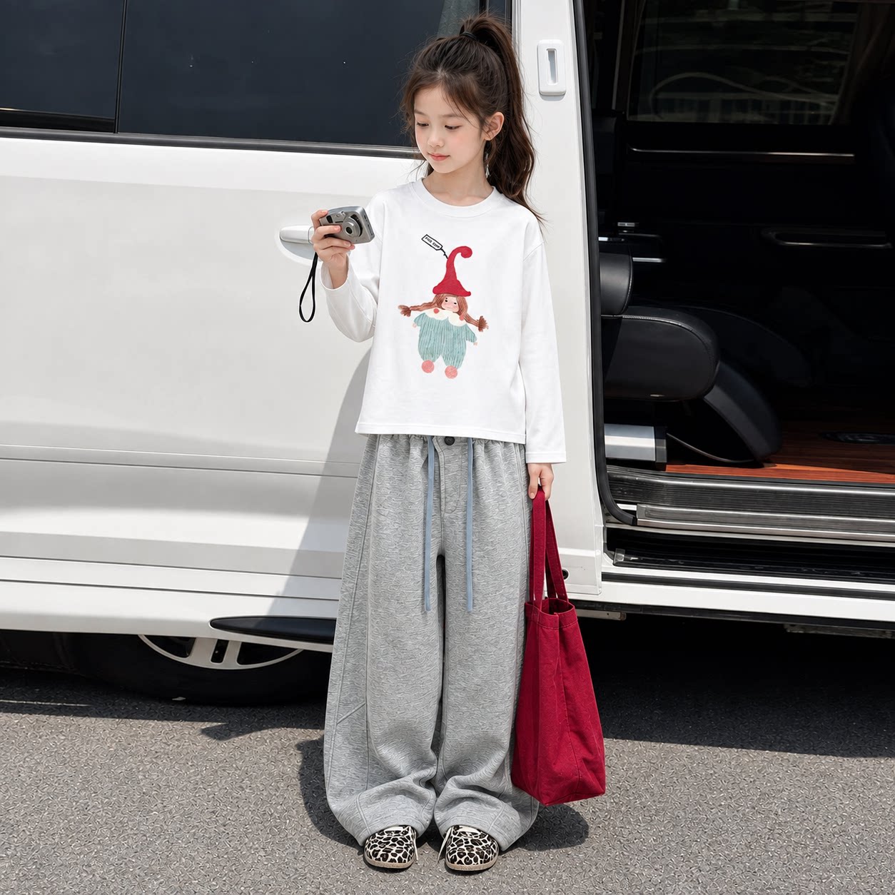 春秋女童纯棉长袖小红帽T恤