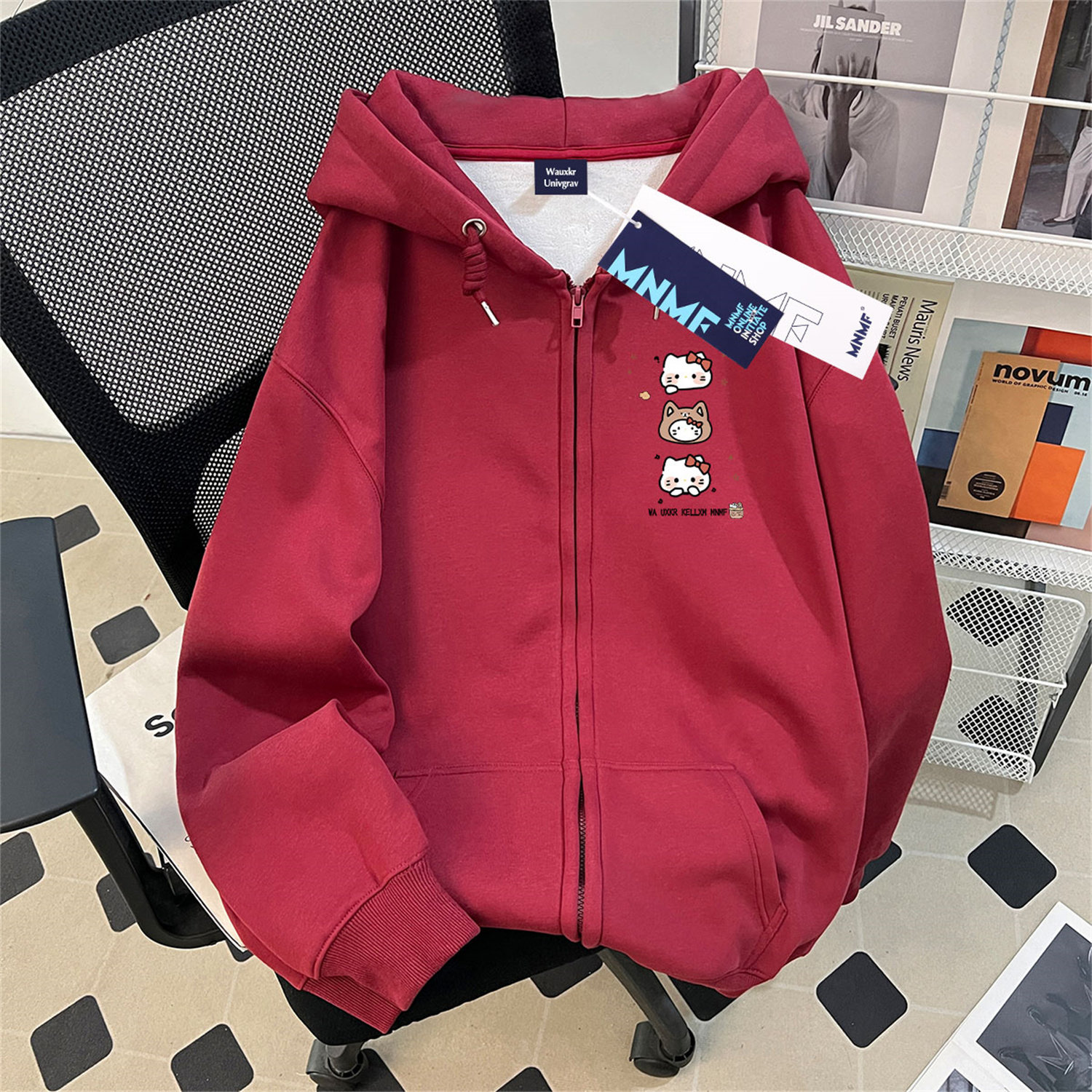 可爱小猫女童加绒拉链开衫连帽卫衣2026新款中大儿童加厚保暖外套