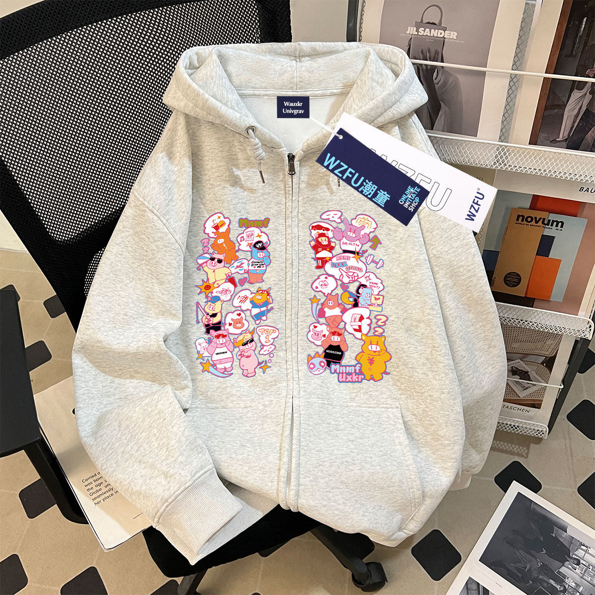 趣味卡通印花女童加绒连帽开衫拉链卫衣2026秋冬新款中大童外套潮