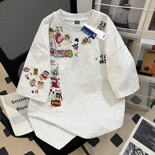 蜡笔小新卡通印花男女童纯棉短袖T恤夏季2026新款中大童宽松上衣