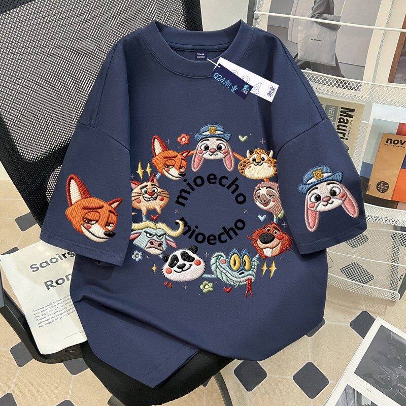 2026新款女童纯棉短袖T恤卡通疯狂动物城印花中大童夏季宽松上衣