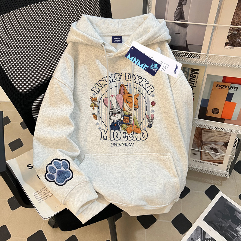 卡通疯狂动物城连帽卫衣男女童加绒加厚中大童秋冬装仿刺绣上衣服