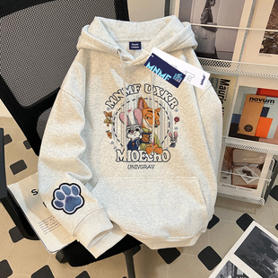 卡通疯狂动物城连帽卫衣男女童加绒加厚中大童秋冬装仿刺绣上衣服