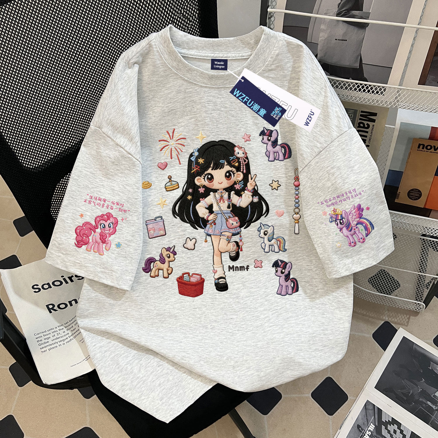 女童纯棉短袖T恤夏季新款小马宝莉女孩仿刺绣中大童休闲百搭上衣