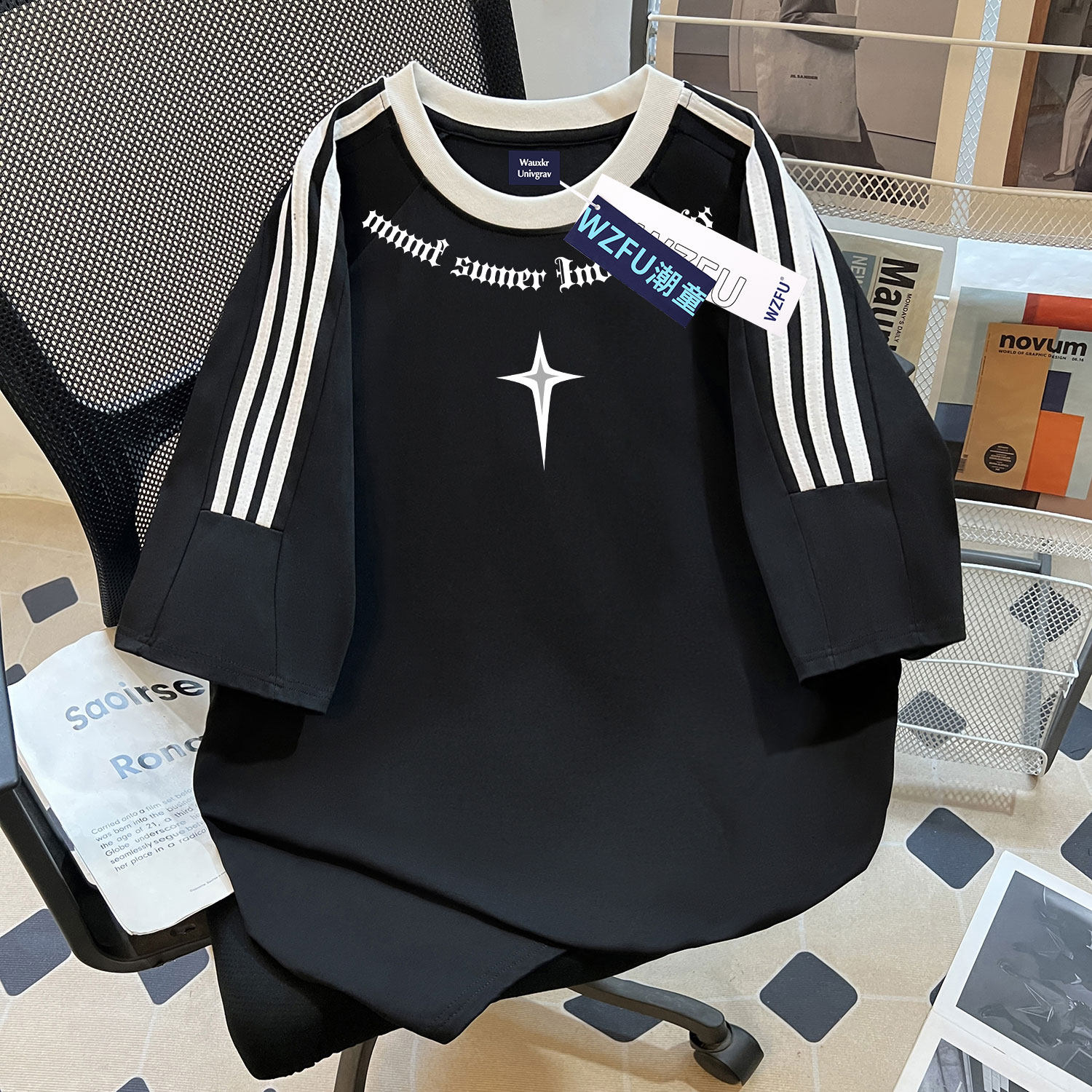 2026夏季新款男女童纯棉短袖T恤中大童三条杠小众设计感国潮上衣