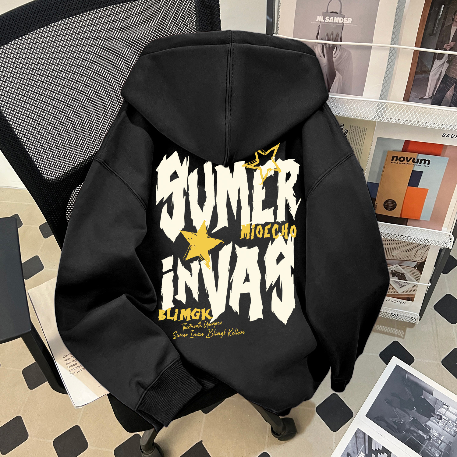 秋冬新款男童连帽卫衣美式字母印花简约百搭中大童宽松休闲上衣服