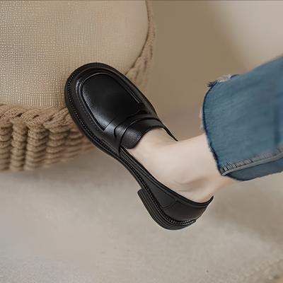 乐福单鞋女款秋季2023年新款百搭厚底复古黑色一脚蹬英伦风小皮鞋
