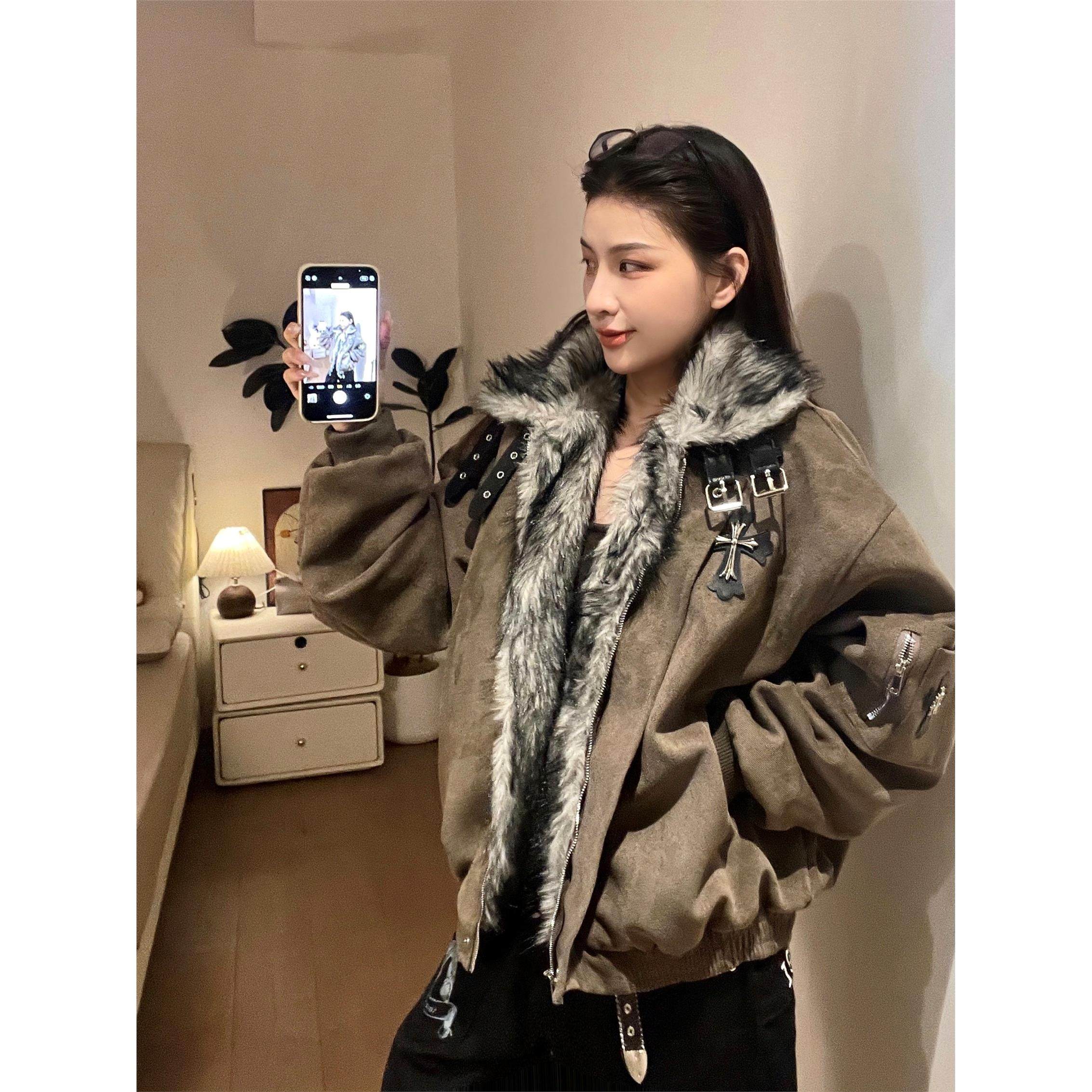 布零零美拉德美式覆古棕色毛领座山雕棉服外套女冬季加绒加厚夹克,个性定制/设计服务/DIY,棉服工装,淘宝优惠券,粉丝福利购,淘宝优惠卷