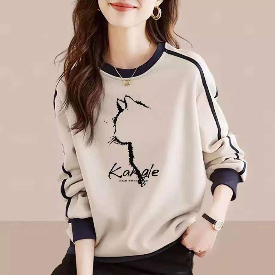 欧货圆领厚棉T女秋季2025新款撞色拼接设计感套头休闲宽松外套上,个性定制/设计服务/DIY,棉服工装,淘宝优惠券,粉丝福利购,淘宝优惠卷