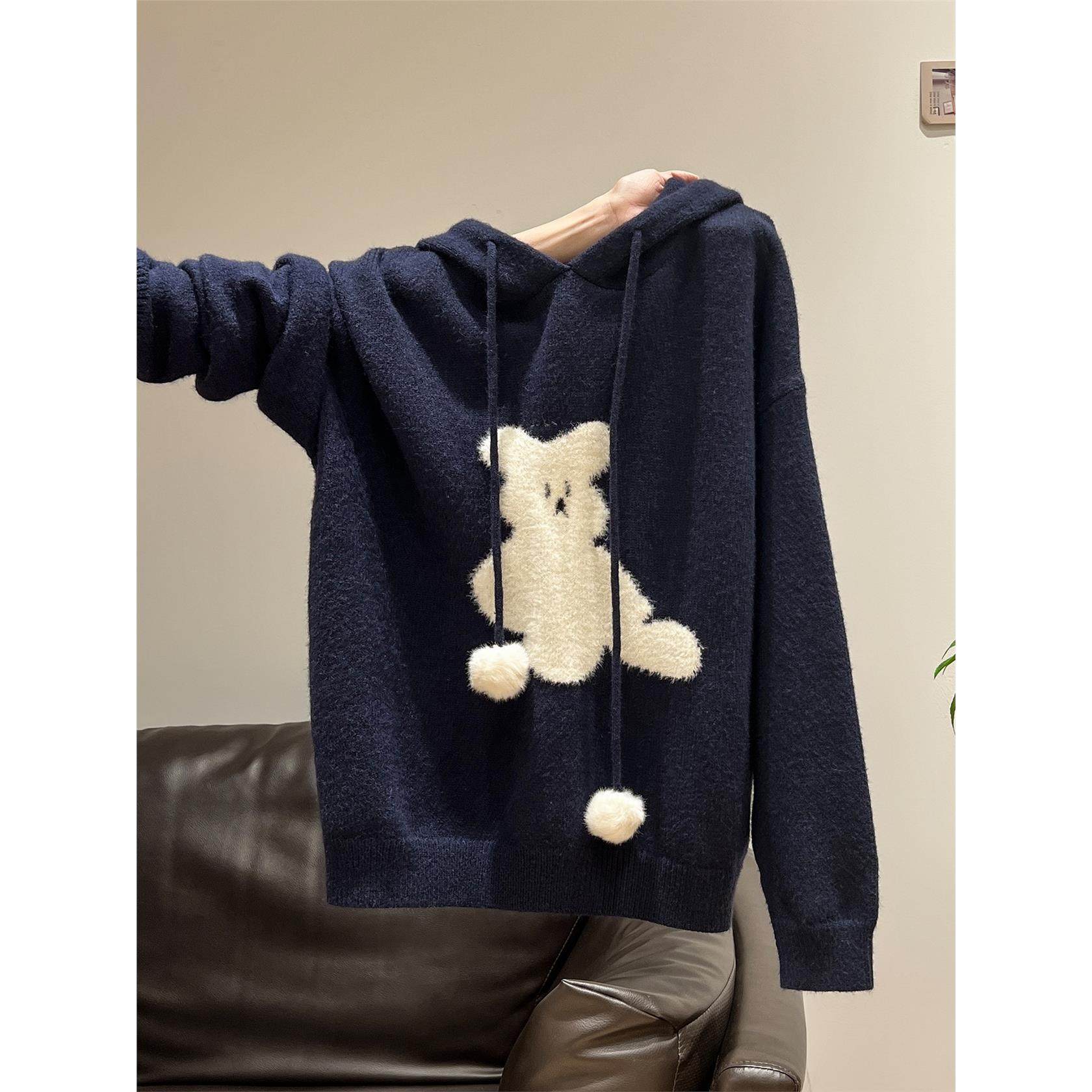 软糯风连帽抽绳小熊刺绣长袖毛衣女秋冬卫衣外套针织打底内搭上衣,个性定制/设计服务/DIY,棉服工装,淘宝优惠券,粉丝福利购,淘宝优惠卷