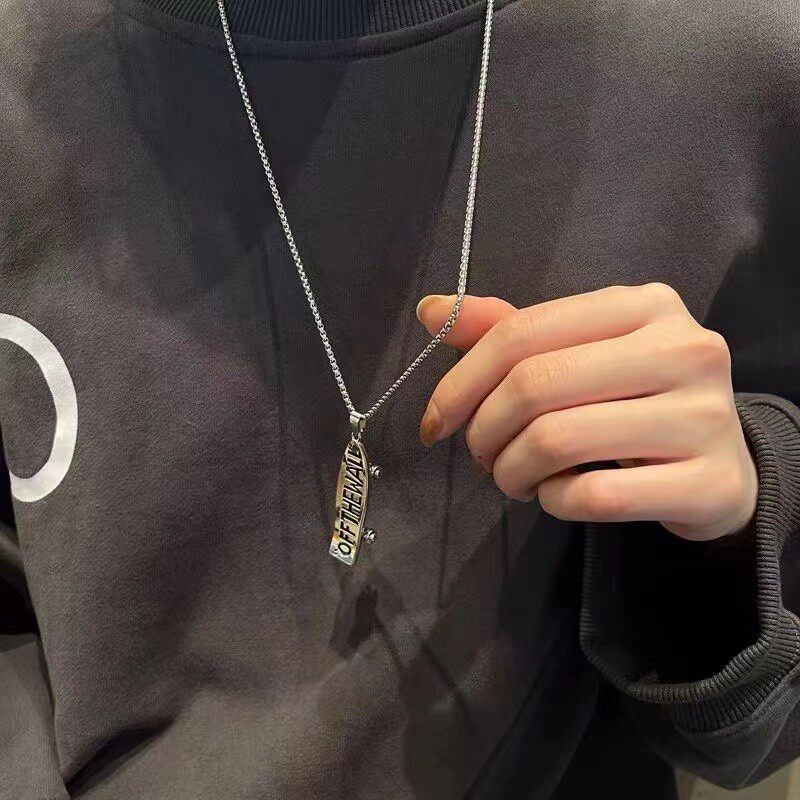 王一博滑板项链吊坠ins潮网红欧美嘻哈hiphop街头个性链子配饰