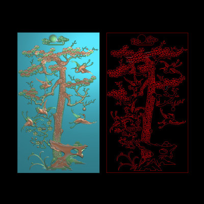 松鹤竖屏带线松鹤大全松鹤精雕图浮雕图JDP灰度图BMPH89
