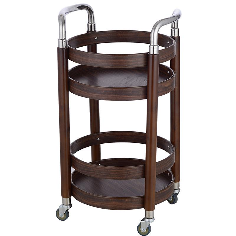 酒店餐厅圆形手推酒水车椭圆两层三层服务车多用途KTV点心车商用