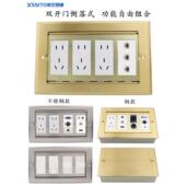 双开门铜地插盒五孔舞台返听音响话筒莲花音频HDMI高清线地面插座