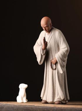 创意紫砂小和尚摆件禅意家居装饰品新中式小沙弥茶宠书柜桌面摆设