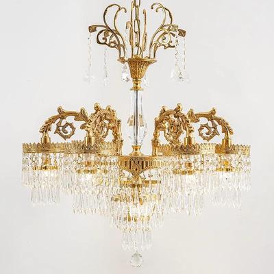 宫廷复式楼大吊灯法式水晶餐厅大堂客厅全铜别墅水晶楼中楼复古