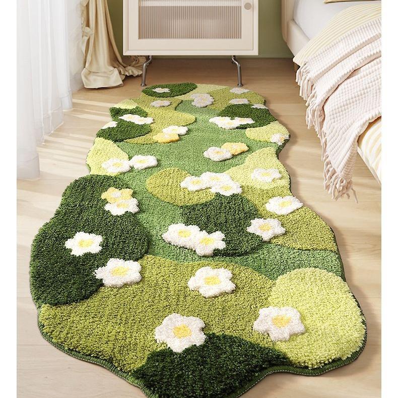 苔藓地毯植绒地毯卧室床边毯家用客厅书房耐脏吸水簇绒机织地毯