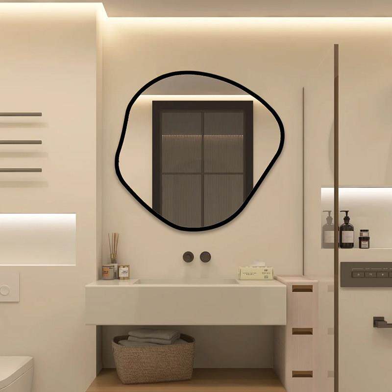 北欧ins不规则化妆镜简约家用智能led防雾卫浴镜子异形黑色装饰镜