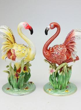 外贸礼品珐琅彩合金火烈鸟小摆件珠宝首饰盒欧式桌面时尚装饰品