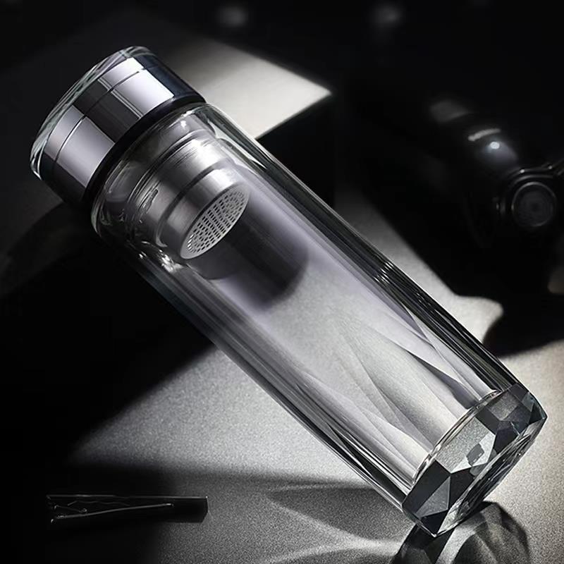 八角钻石底玻璃泡茶杯子男士双层隔热加厚高级感商务轻奢精致女