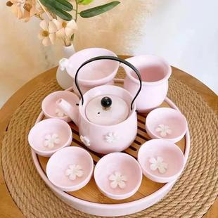 茶具粉色套装 一品仟堂女士2024新款 家用陶瓷提梁壶下午茶茶壶茶杯