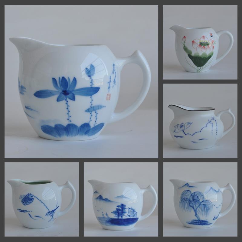 手绘釉下彩青花瓷陶瓷茶海茶具景德镇公道杯粉彩公杯功夫茶具配件