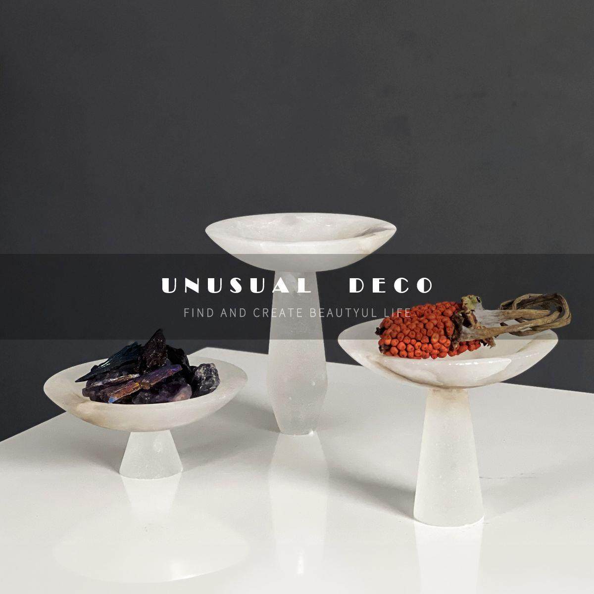 UNUSUAL 轻奢极简客厅玄关书房样板间大理云石水果高脚托盘摆件