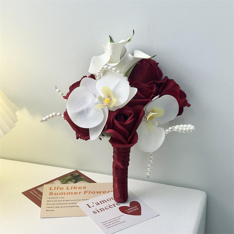 高级感中式婚礼新娘结婚仿真花出嫁红色手捧花新郎接亲捧花领证花