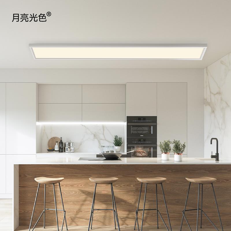 月亮光色超薄led长方形吸顶灯极简无主灯厨房书房过道阳台长条灯