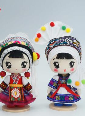 晓青工艺17cm白族娃娃 手工木制民族娃娃人偶 教具云南特色礼品