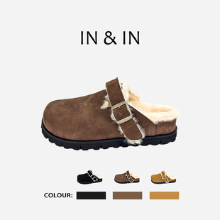 IN&IN勃肯羊毛拖鞋秋冬新款女鞋加绒保暖拖鞋