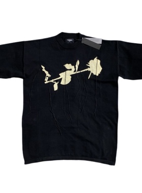 ［DRKK］RTIM暗黑流苏玫瑰印花短袖宽松欧美高街不规则打底衫T衫