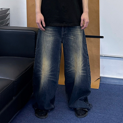 [DRKK]TRIANGLE PROJECT 23ss 重工水洗做旧发黄廓形宽松休闲牛仔