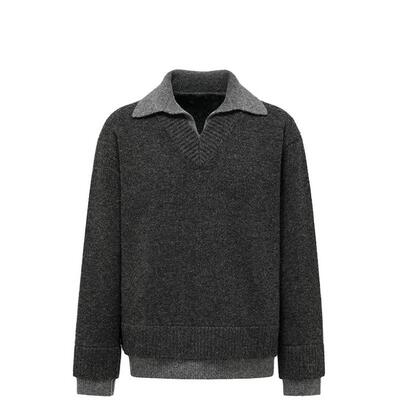 DRKK 707同款假两件v领翻领毛衣 cleanfit针织衫上衣慵懒风外套