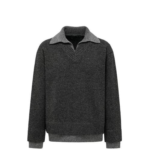 DRKK 707同款假两件v领翻领毛衣 cleanfit针织衫上衣慵懒风外套