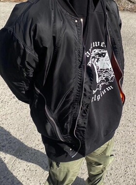 [DRKK]CHIVE MA1空军飞行夹克Bomber高街机能多拉链外套 黑色棉服