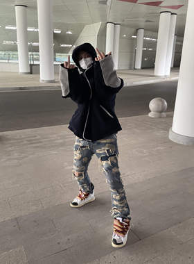 [DRKK]z小众藏青拼色 羊羔绒连帽外套 冲锋衣夹克 保暖男女宽松潮