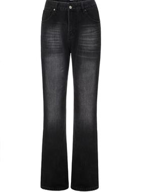 DRKK高端重磅猫须高盎司水洗VTG宽松微喇直筒百搭牛王黑牛仔裤