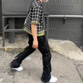 裤 百搭宽松直筒长裤 小众黑色卡其色 多绑带休闲工装 DRKK 21SS