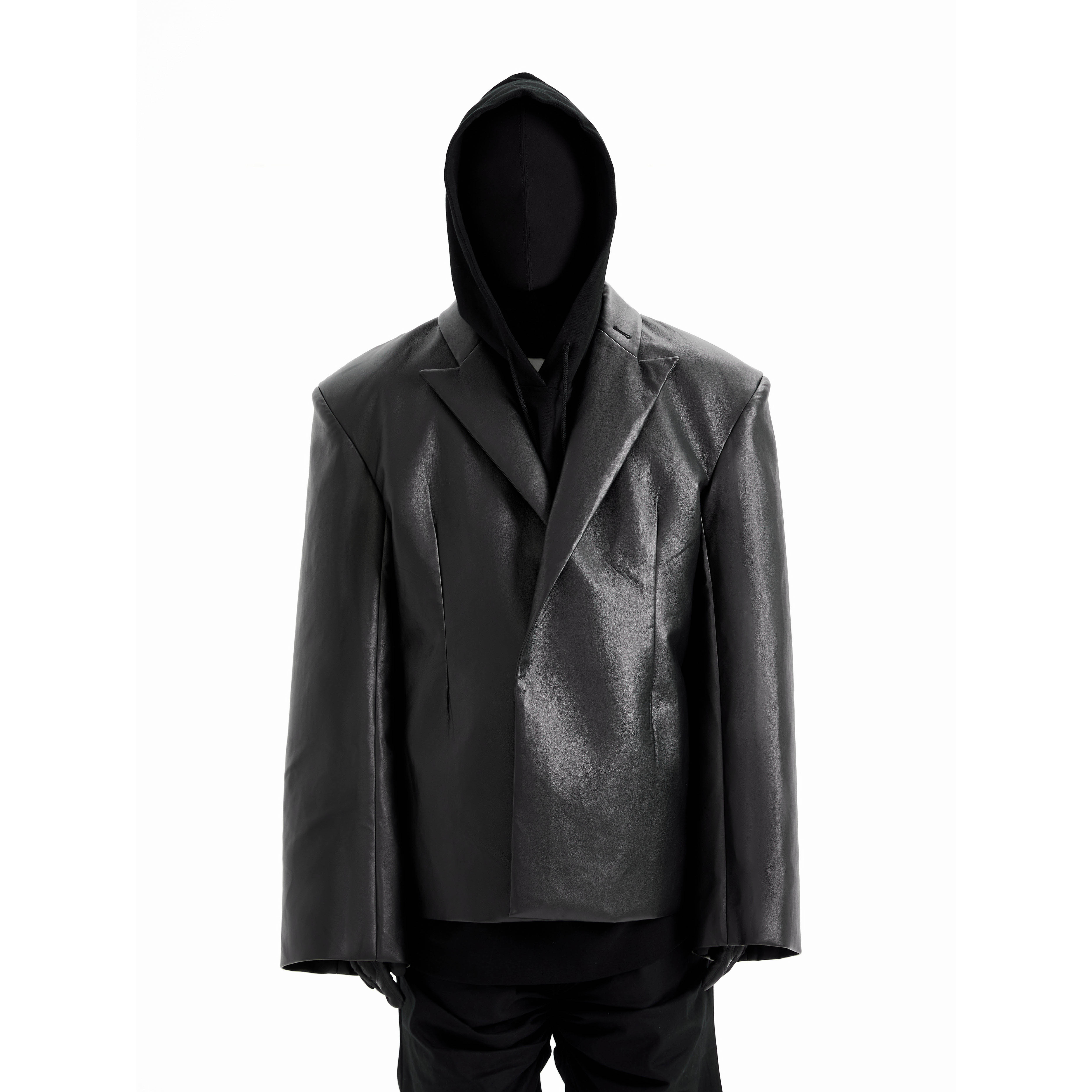 [DRKK]TRIANGLE PROJECT小众设计独立裁剪硬挺大廓形垫肩皮衣夹克