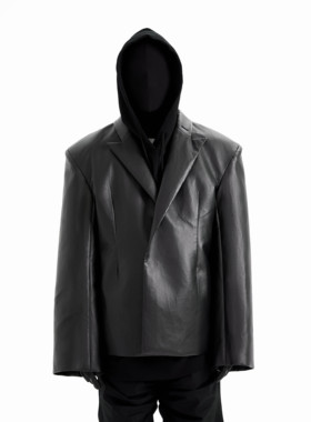 [DRKK]TRIANGLE PROJECT小众设计独立裁剪硬挺大廓形垫肩皮衣夹克