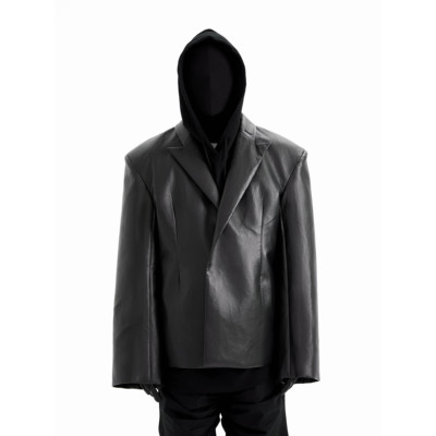 [DRKK]TRIANGLE PROJECT小众设计独立裁剪硬挺大廓形垫肩皮衣夹克