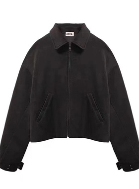 DRKK棕色高端短款夹克立体剪裁春夏翻领高街棒球服薄外套