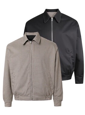 DRKK 轻奢重磅高级千鸟格哈灵顿双面穿拉链飞行夹克短款基础外套