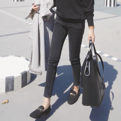 烟灰色紧身牛仔烟管裤女夏季薄款2025春秋新款小个子修身铅笔裤子